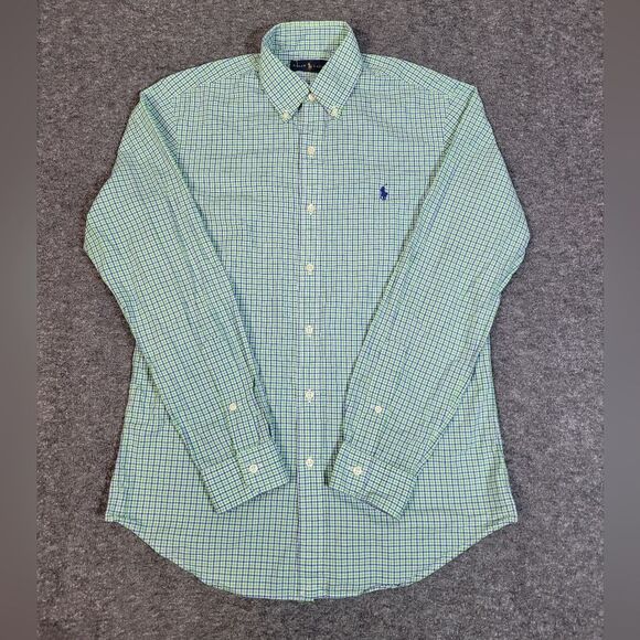 Polo Ralph Lauren Mens Button Up Shirt Size S Green Blue Checkered Long Sleeve - Picture 1 of 11